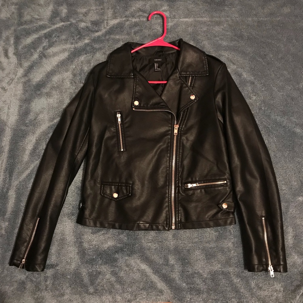 Forever 21 Faux Leather Moto Zip Up Jacket (NEW)